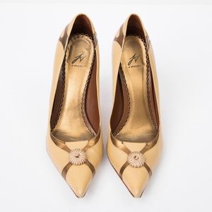 Metallic gold accent pointed toe heels J Vincent Celeste 8.5